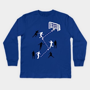 Funny Soccer play move with soccer players soccer on field to score goal Kids Long Sleeve T-Shirt